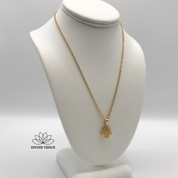 Hamsa Blessed Mother Hand of God Necklace | Gold Plated Stainless Steel - Picture 2 of 7